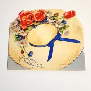 Vintage Card - A Bonnet of Birthday Wishes